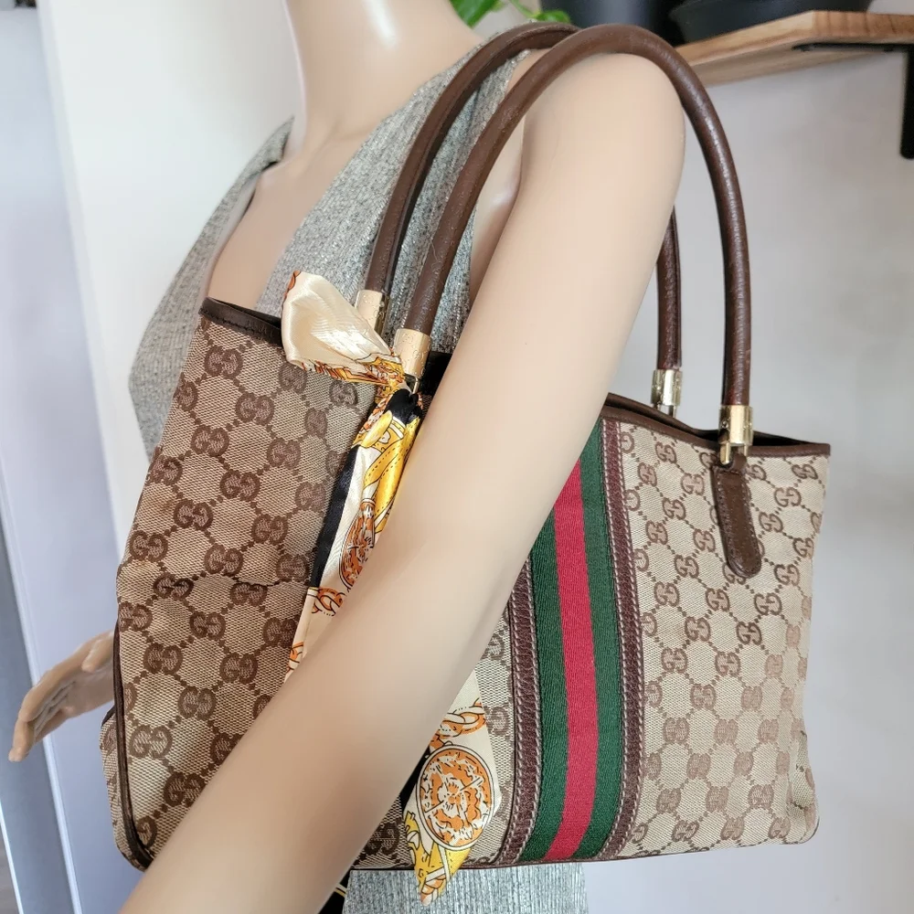 SALE🎉 RARE Authentic Gucci Sherry Line Web Tote Shoulder Bag - Picture 3 of 17